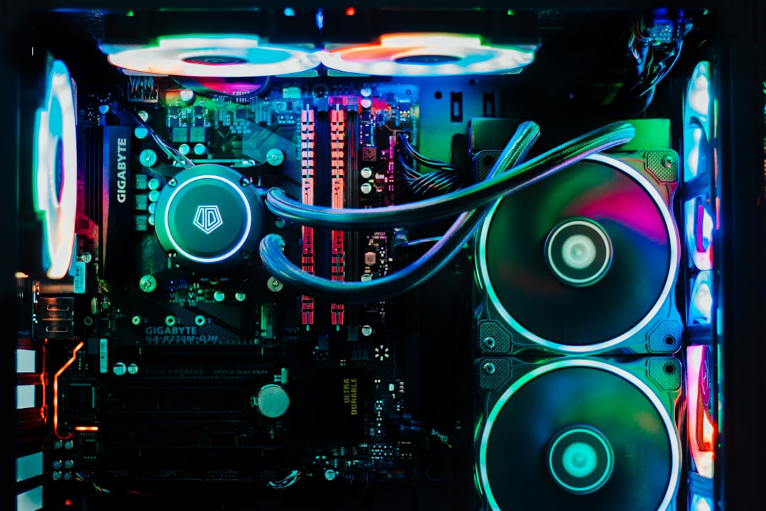 Internal components of a gaming PC with RGB lighting.